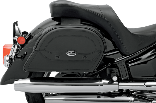 Bill's Exhausts Cruis'n Slant Saddlebag for seats, large black saddlebag with sleek design and mounting hardware.