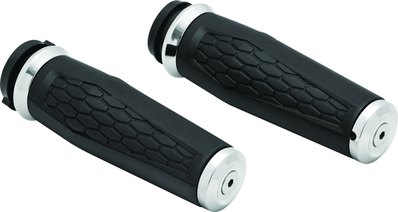 Kuryakyn Hex Grips Throttle-By-Wire chrome handlebar grips for powersports motorcycles, offering ergonomic comfort and control.