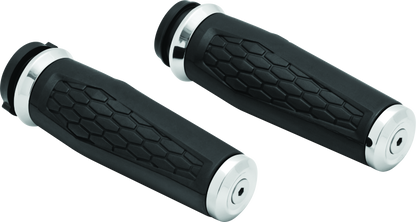 Kuryakyn Hex Grips Throttle-By-Wire chrome handlebar grips for powersports motorcycles, offering ergonomic comfort and control.