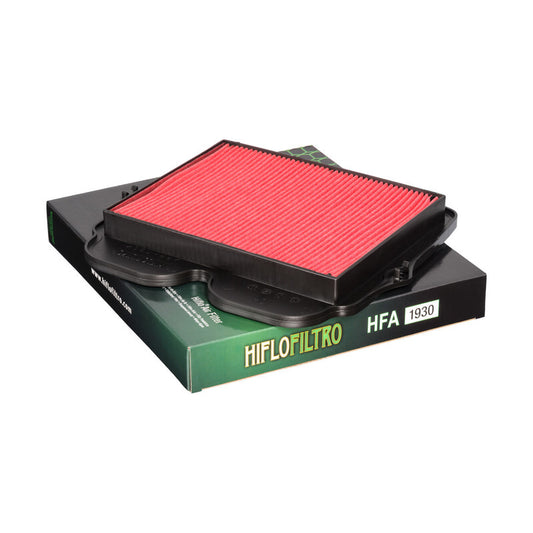 HIFLOFILTRO HFA1930 air filter for high performance engines, showing a close-up of the clean, pleated filter element.