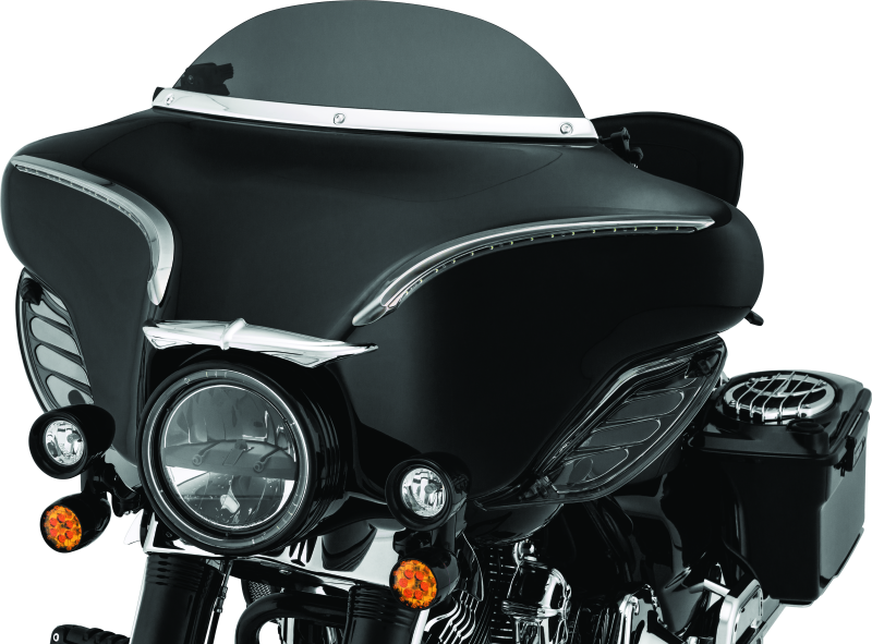 Kuryakyn Smooth Windshield Trim for Harley Davidson Touring models 96-13, chrome finish, sleek design on motorcycle windshield