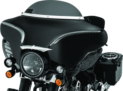 Kuryakyn Smooth Windshield Trim for Harley Davidson Touring models 96-13, chrome finish, sleek design on motorcycle windshield