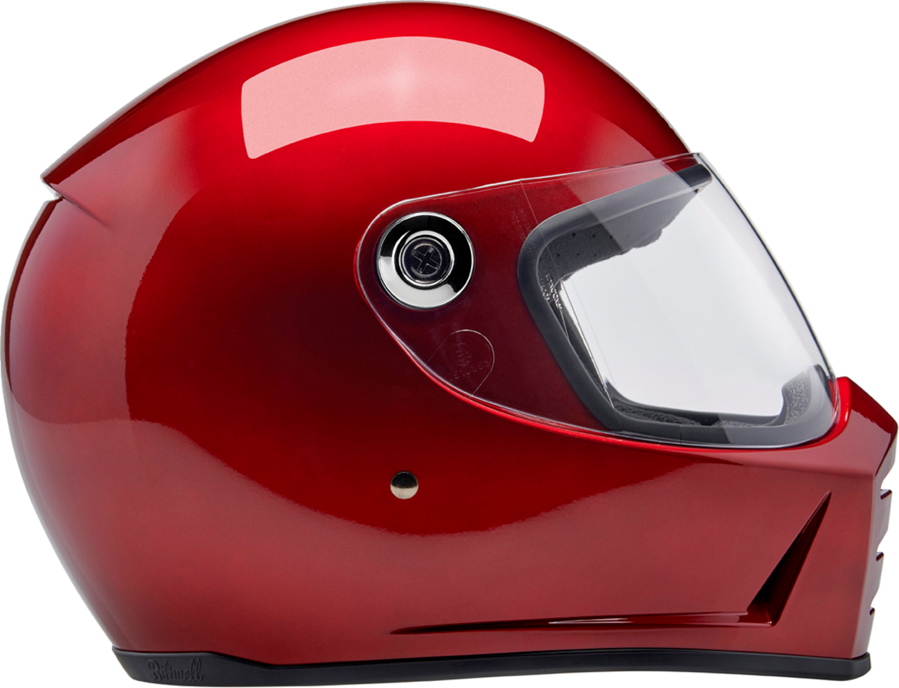 BILTWELL Lane Splitter helmet in metallic cherry red, medium size, with sleek aerodynamic design and adjustable strap.