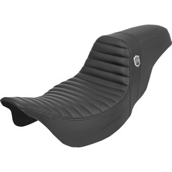 Bill's Exhausts SADDLEMEN Pro Series SDC performance motorcycle seat with tuck-n-roll design, carbon fiber accents, and gripper surface.