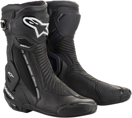 Black Alpinestars SMX+ Vented motorcycle boots with reinforced soles and ankle protection, US size 6.5, EU size 40.