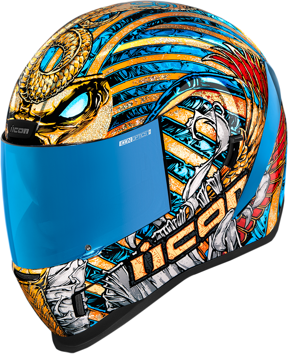 ICON Airform™ Pharaoh Gold helmet in medium size with sleek design, featuring gold color and helmet branding.
