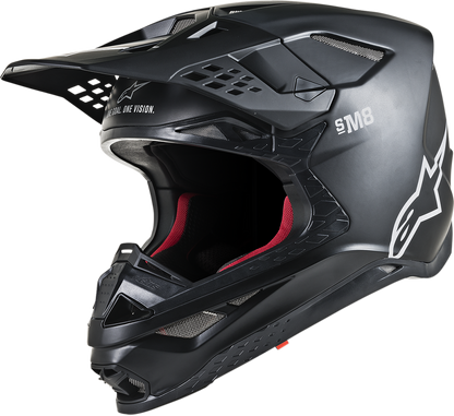 Matte black ALPINESTARS Supertech M8 helmet with MIPS technology, small size, featuring aerodynamic vents and sleek design.