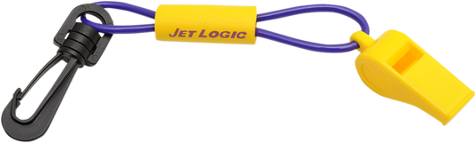Purple and yellow AIRHEAD SPORTS GROUP water whistle by Bill's Exhausts, featuring a compact design with a lanyard attachment.