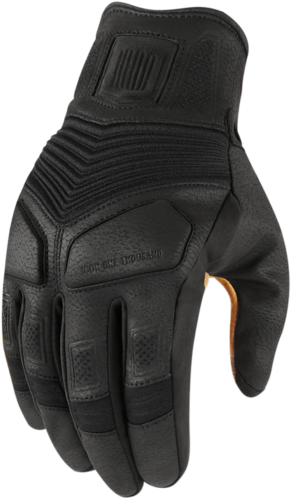 ICON Nightbreed Black Gloves 3XL with Ax Laredo Chassis and D3O Knuckle Inserts, showing reinforced leather and protective details.