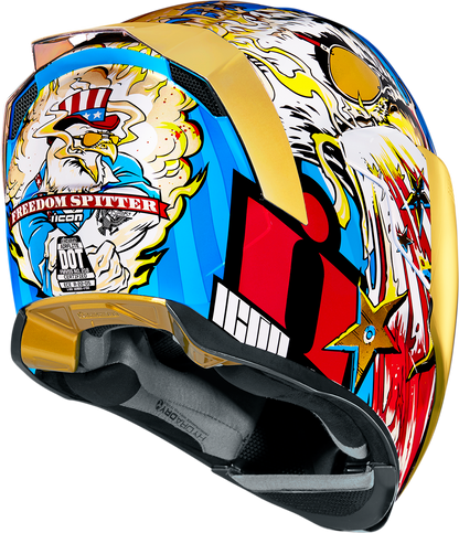 Bill's Exhausts ICON Airflite™ Helmet in gold with Freedom Spitter design, shown in XS size, featuring sleek helmet shape and vents.