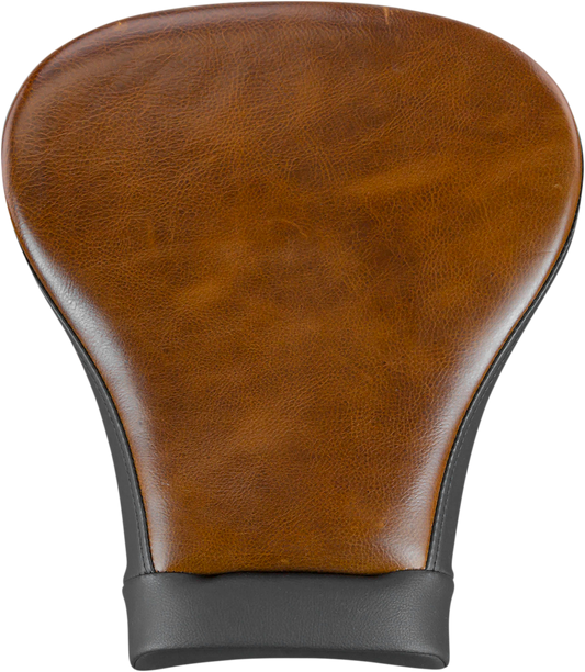Bill's Exhausts Saddlemens Pillion Pad Lariat Touring Brown seat for FL motorcycles 2008-2023, showing textured brown leather material.