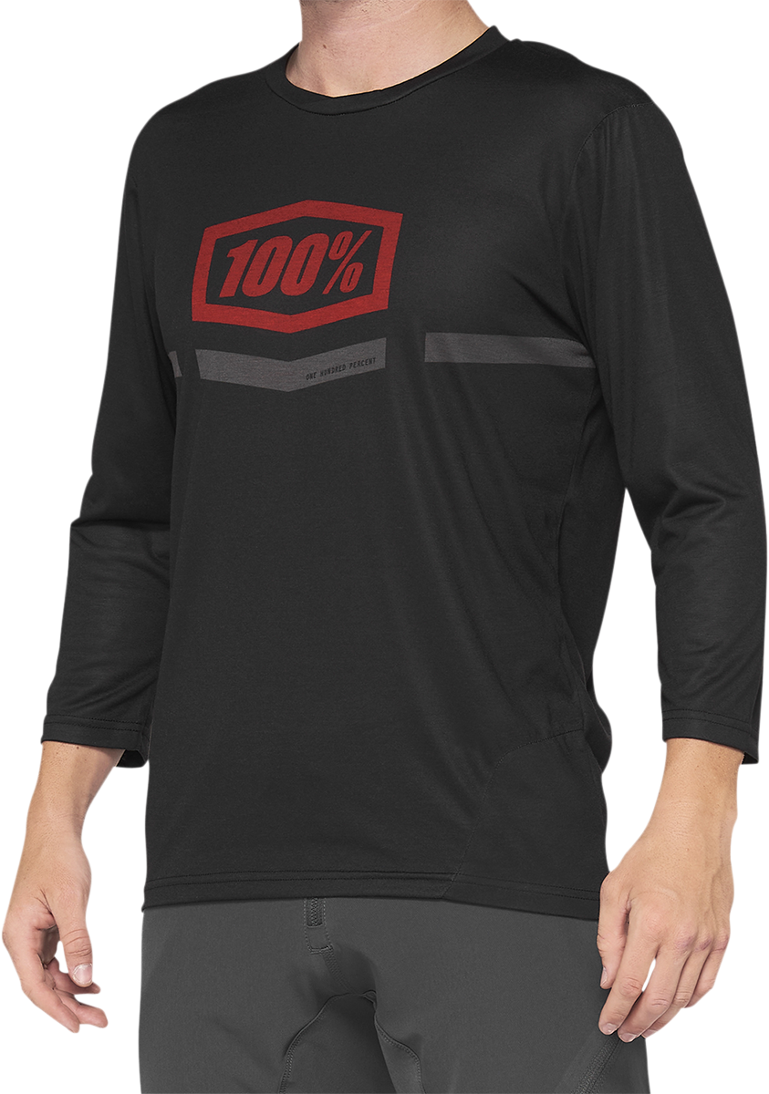 Bill's Exhausts 100% Airmatic 3/4 Sleeve Jersey in black and red, small size, featuring breathable fabric and sporty design.