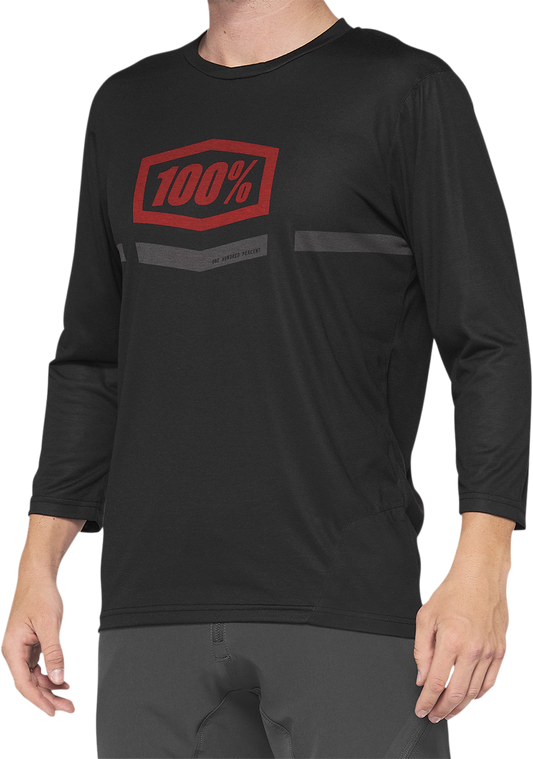 Bill's Exhausts 100% Airmatic 3/4 Sleeve Jersey in black and red, small size, featuring breathable fabric and sporty design.