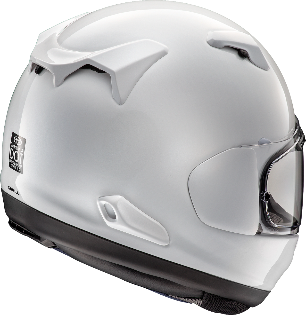 Arai Helmets Quantum-X motorcycle helmet in white, medium size, showing the sleek aerodynamic design and smooth finish.