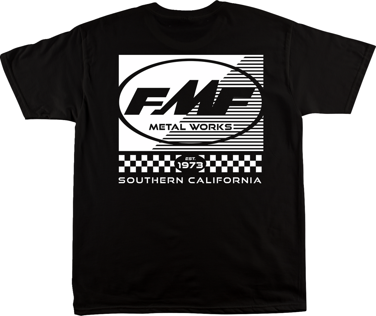 Black FMF Metal Works Supply T-Shirt in large size with front logo print, casual and comfortable apparel for motorcycle enthusiasts.