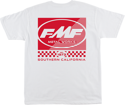 White FMF Metal Works Supply T-shirt in medium size, featuring the FMF logo on the front.