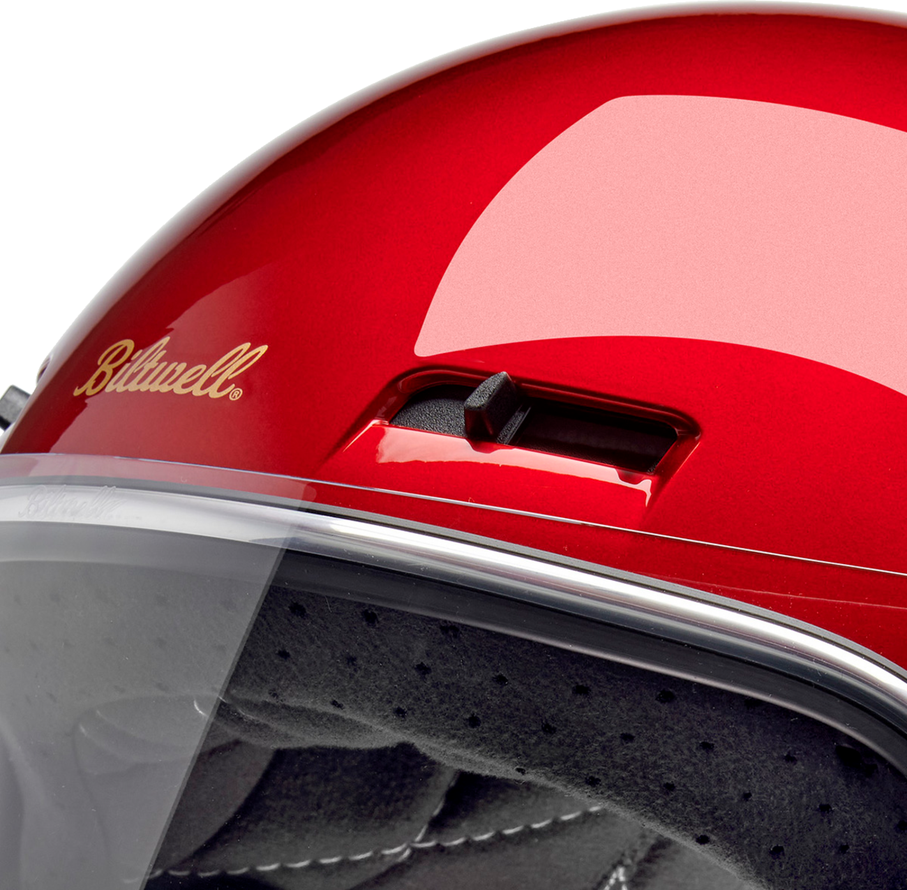 Metallic cherry red BILTWELL Gringo SV motorcycle helmet with a sleek design, medium size, and aerodynamic shape.