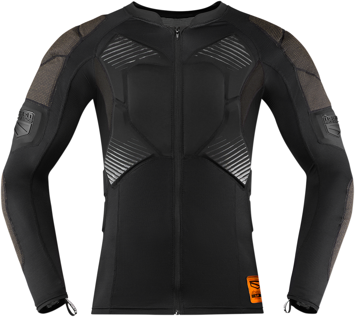 Bill's Exhausts ICON Field Armor™ compression shirt in black, medium, showing the snug fit and armor design.