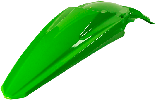 A green Acerbis rear fender for motorcycles, shown mounted on a bike with the product code 2449650006.