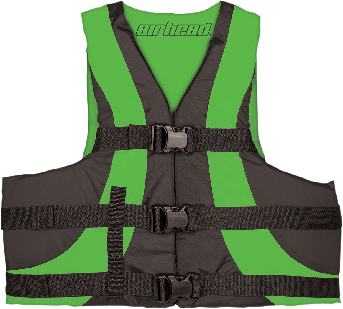 Bill's Exhausts AIRHEAD SPORTS GROUP Kiwi water sports vest in 2XL/3XL size, featuring bright green color and adjustable straps.