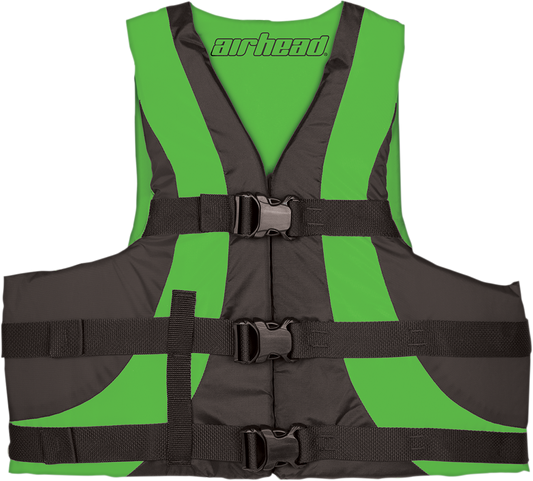 Bill's Exhausts AIRHEAD SPORTS GROUP Kiwi water sports vest in 2XL/3XL size, featuring bright green color and adjustable straps.