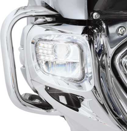 Bill's Exhausts Show Chrome LED Fog Lights Kit for Honda GL1800 motorcycle, featuring engine-mounted LED fog lights.