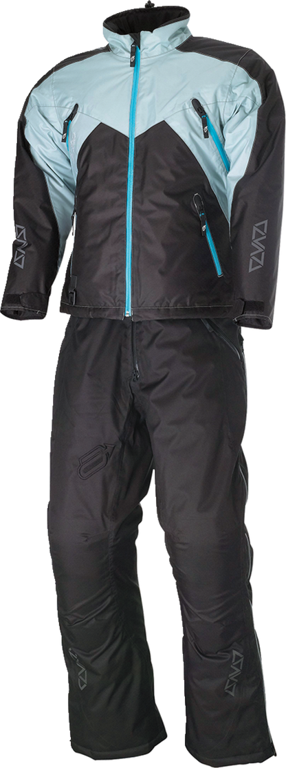 Women's ARCTIVA Pivot 6 jacket in black, blue, and gray, displayed on a hanger, size small, lightweight waterproof outdoor jacket.