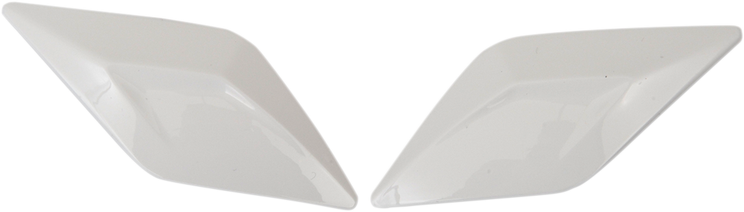 White ICON Airflite™ Forehead Switch helmet part for ICON helmets, designed by Bill's Exhausts, shown in the image.