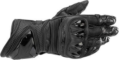 Black ALPINESTARS GP Pro R3 motorcycle gloves in 2XL size, featuring protective armor and textured grip details.