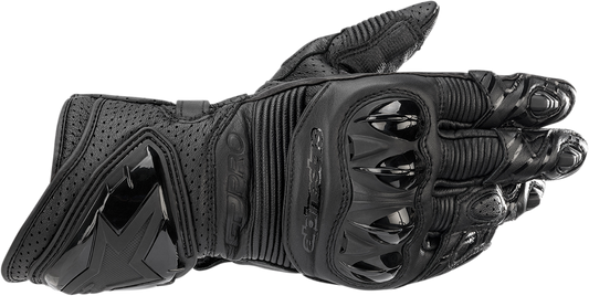 Black Alpinstars GP Pro R3 motorcycle gloves in 3XL size, featuring reinforced knuckles and textured palm for grip.