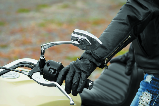 Kuryakyn Phantom Chrome Mirrors with custom angular design for powersports vehicles, reflecting a sleek, modern appearance.