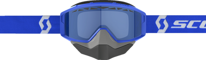 Scott Primal Snow Cross Goggle in blue and white with clear lens, designed for snow sports and outdoor winter activities.