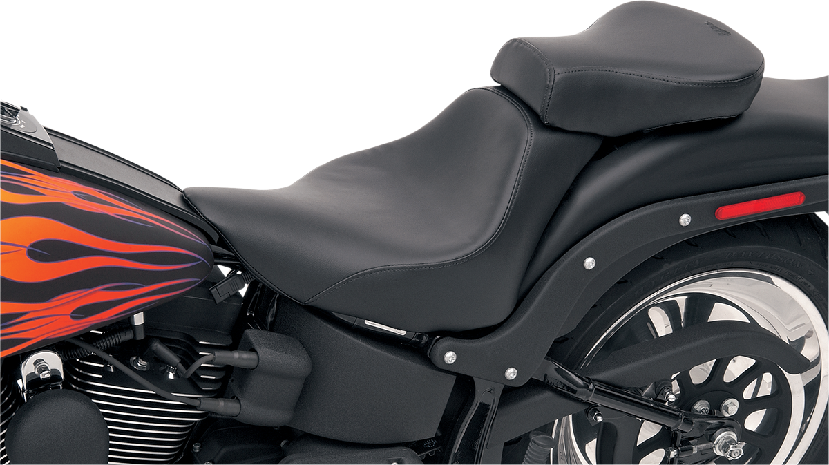 SADDLEMEN Touring Pillion seat for Harley FLSTF '07-'17, black leather motorcycle seat with detailed stitching, by Bill's Exhausts