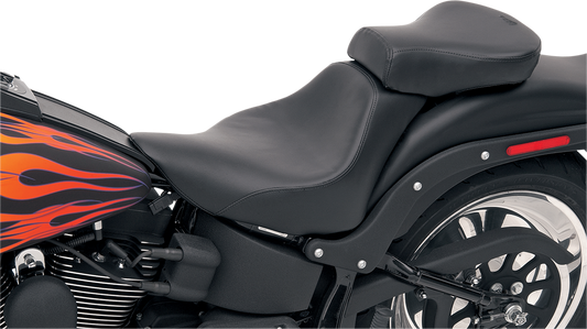 SADDLEMEN Touring Pillion seat for Harley FLSTF '07-'17, black leather motorcycle seat with detailed stitching, by Bill's Exhausts