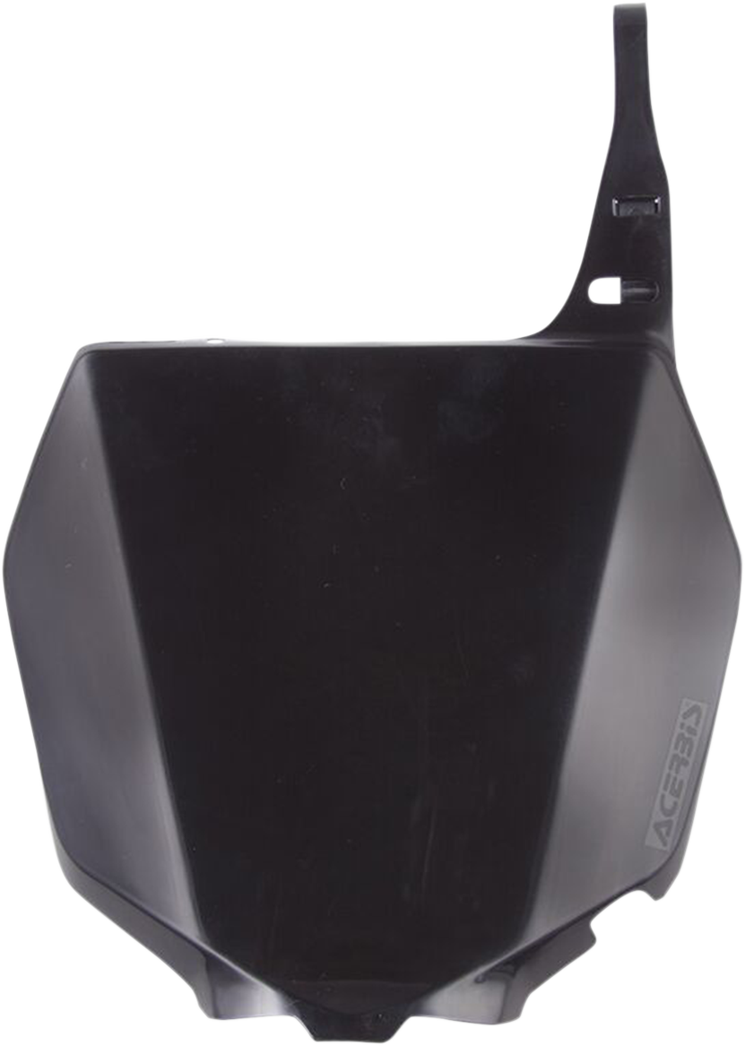 Black Acerbis front number plate for motorcycles, body-colored with mounting holes, designed for durability and style.