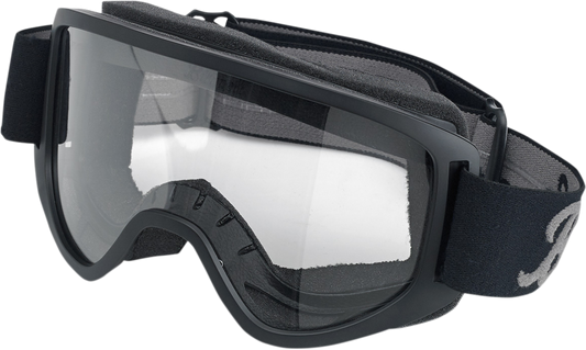 Black BILTWELL Moto 2.0 Goggles with script design, designed for motorcycle helmets and riding comfort.