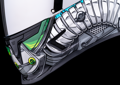 Blue ICON Airframe Pro motorcycle helmet with Outbreak design, large size, featuring a sleek aerodynamic shape and ventilation.