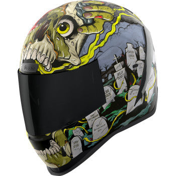 Black ICON Airform™ Helmet in Medium size, Dead Serious design, with a sleek aerodynamic shape and clear visor.