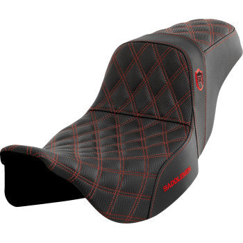 Bill's Exhausts Saddlemens Pro Series SDC performance motorcycle seat with red stitching for FLH/FLT models 2008-2023, without backrest.