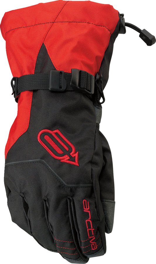 Bill's Exhausts ARCTIVA Pivot Gloves in black and red, XL size, showcasing the durable gloves with adjustable wrist straps.