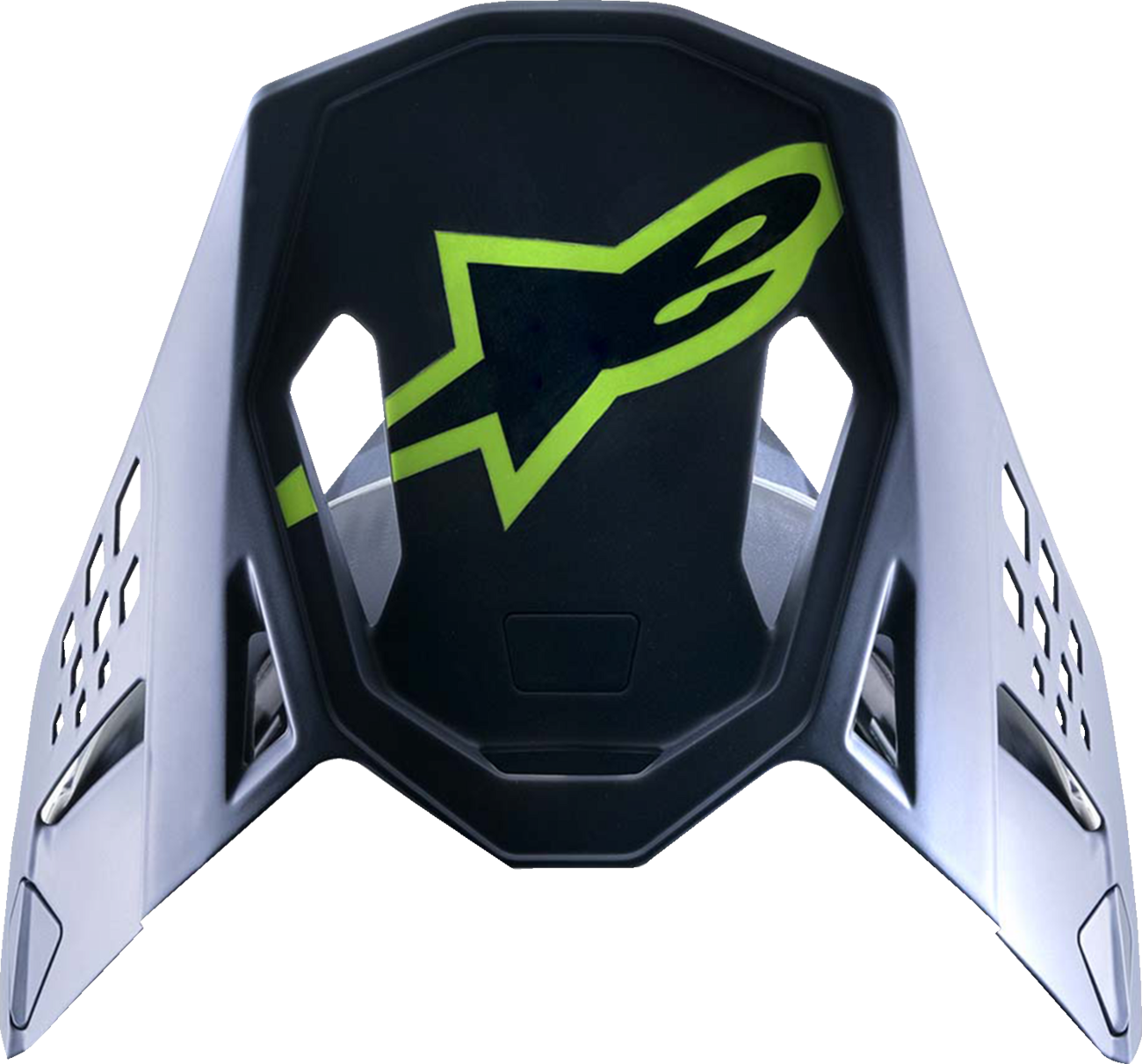 Alpinestars Supertech M10 helmet visor in black and yellow, compatible with motorcycle helmets, shown on a clean background.