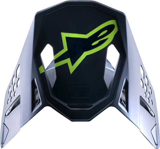 Alpinestars Supertech M10 helmet visor in black and yellow, compatible with motorcycle helmets, shown on a clean background.
