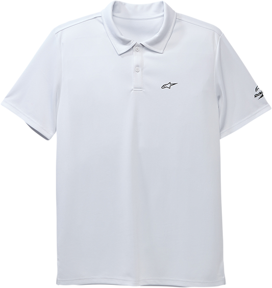 White Alpinestars Scenario Performance Polo Shirt in 2XL with subtle logo, made from lightweight, breathable fabric.