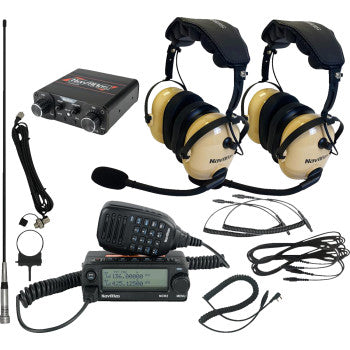 Bill's Exhausts NAVATLAS 2-Seat Intercom/Radio and Headset Kit in beige, featuring headsets and radio units for communication.