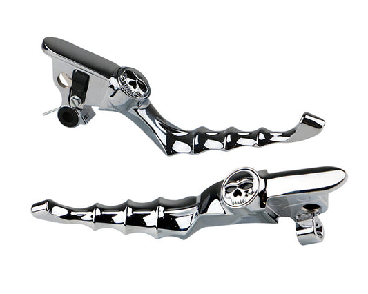 Kuryakyn Zombie levers for Harley-Davidson touring models 2021-2025 in chrome, showcasing sleek, custom motorcycle handlebar accessories.