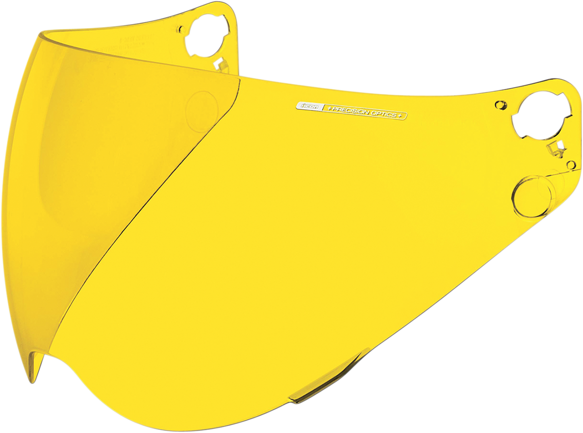 Yellow ICON Variant™ Optics™ Shield for helmets, clear visibility, lightweight design, compatible with ICON helmets.