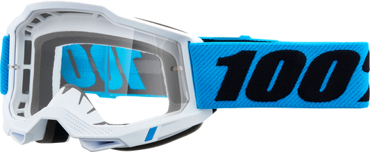 Bill's Exhausts 100% Accuri 2 Goggles in clear lens, featuring a lightweight frame and adjustable strap for comfortable eye protection.