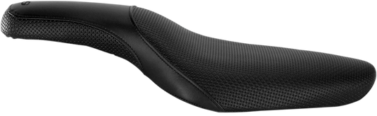Black SADDLEMEN Profiler Basket-weave Seat for XL motorcycles, featuring a stylish basket-weave design from Bill's Exhausts.