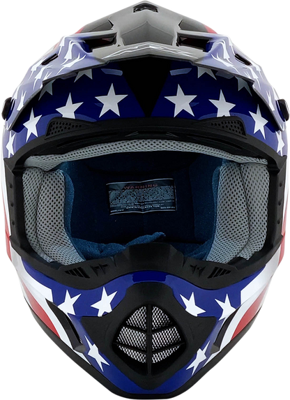 Black AFX FX-17 helmet with flag design, size 4XL, featuring a sleek helmet shape and detailed graphics.