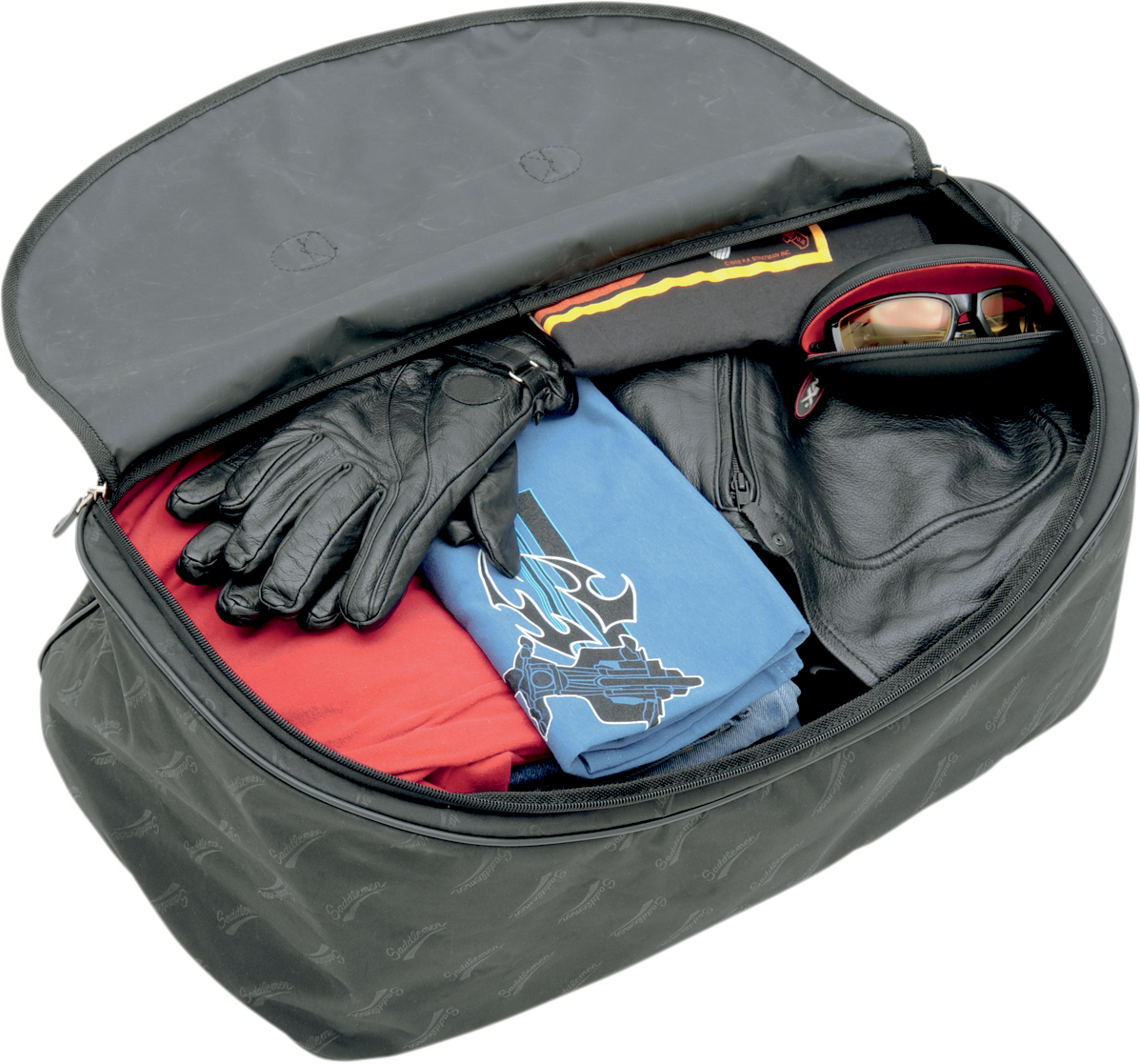 SADDLEMEN Trunk Soft Liner Bag for motorcycle seats, designed for Bill's Exhausts, shown with soft fabric interior and durable exterior.